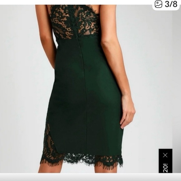 Lulu's Deep Green Lace Trim Midi Dress - Picture 9 of 10